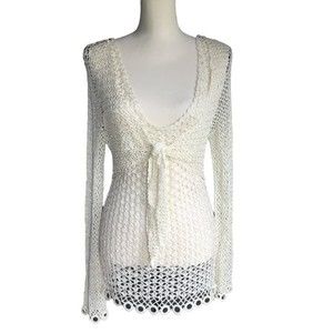 Bette Sung NWT women’s crochet mini dress/shirt cream color. Size large